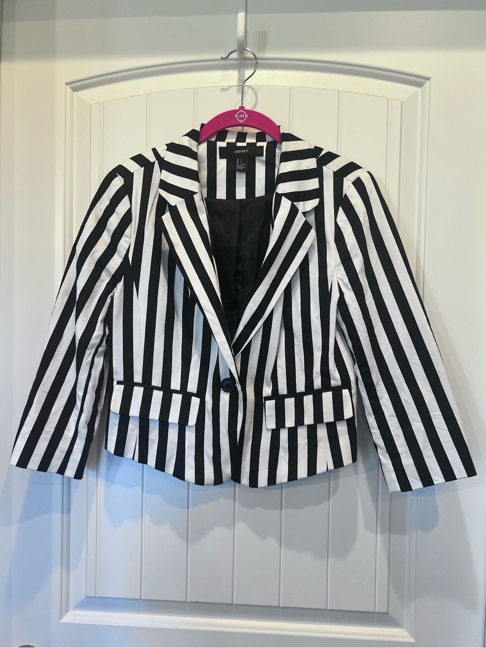 Forever 21 Black and White Vertical Stripe Blazer BeetleJuice Jack Skellington L